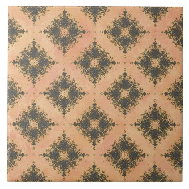Pink, Peach, and Bronze Diamond Burst Pattern Ceramic Tile (Front)