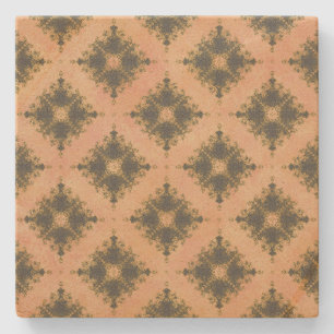 Pink, Peach, and Bronze Diamond Burst Pattern Stone Coaster