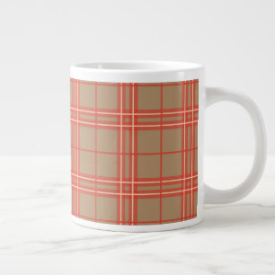 Pink, Peach and Brown Plaid Large Coffee Mug