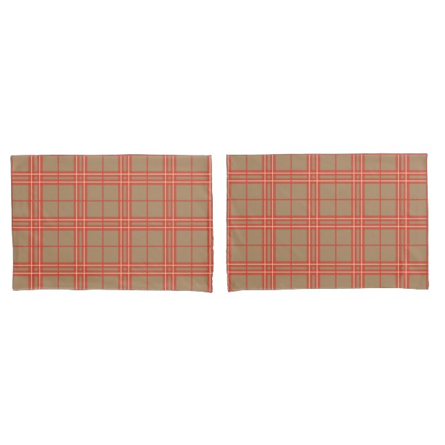 Pink, Peach and Brown Plaid Pillowcase (Front-Set)