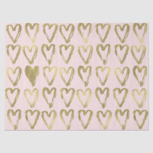 Pink Peach and Gold Hearts Tissue Paper