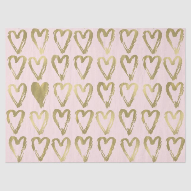 Pink Peach and Gold Hearts Tissue Paper (Front)