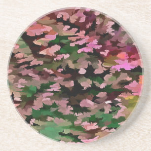 Pink, Peach and Green Camouflage Pattern Coaster