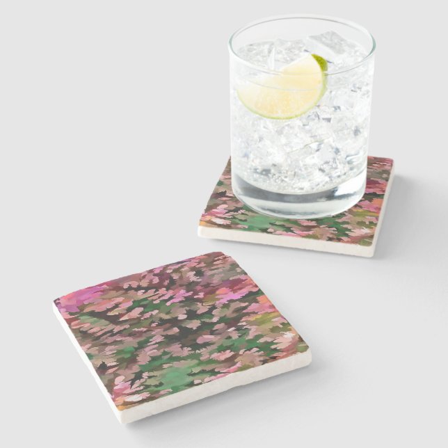 Pink, Peach and Green Camouflage Pattern Stone Coaster (Side)