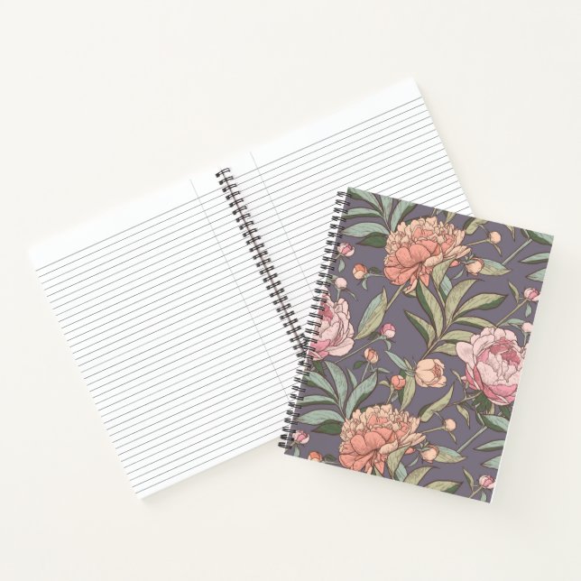 Pink, peach and grey floral pattern notebook (Inside)
