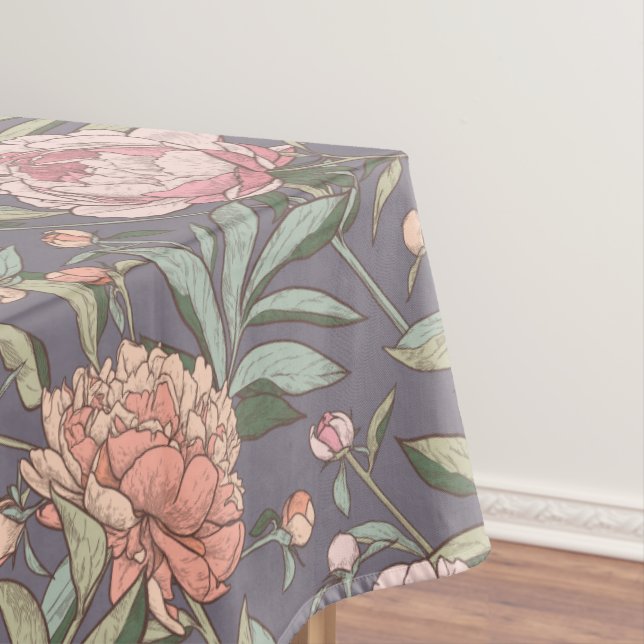 Pink, peach and grey floral pattern tablecloth (In Situ)