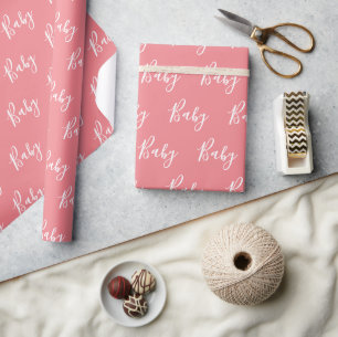 Pink Peach Baby Script Elegant Baby Wrapping Paper