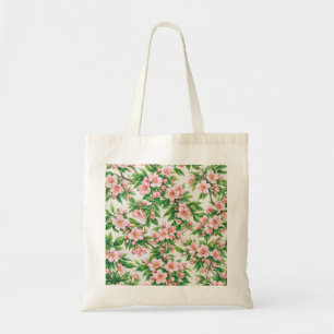 Pink Peach Blossom Botanical Floral Pattern Tote Bag