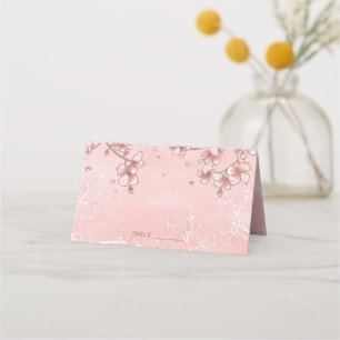 Pink Peach Blossoms Romantic Florals Asian Wedding Place Card