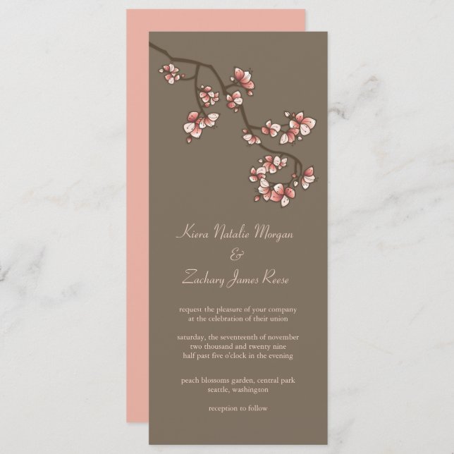 Pink Peach Blossoms Sakura Chinese Wedding Invite (Front/Back)