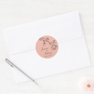 Pink Peach Blossoms Sakura Modern Asian Wedding Classic Round Sticker