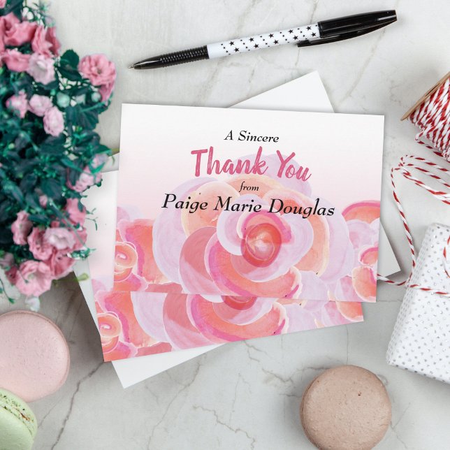 Pink, Peach Botanical Garden Roses Spring Card (graduation party graduate thank you card thanks stationary floral pink peach coral roses botanical)