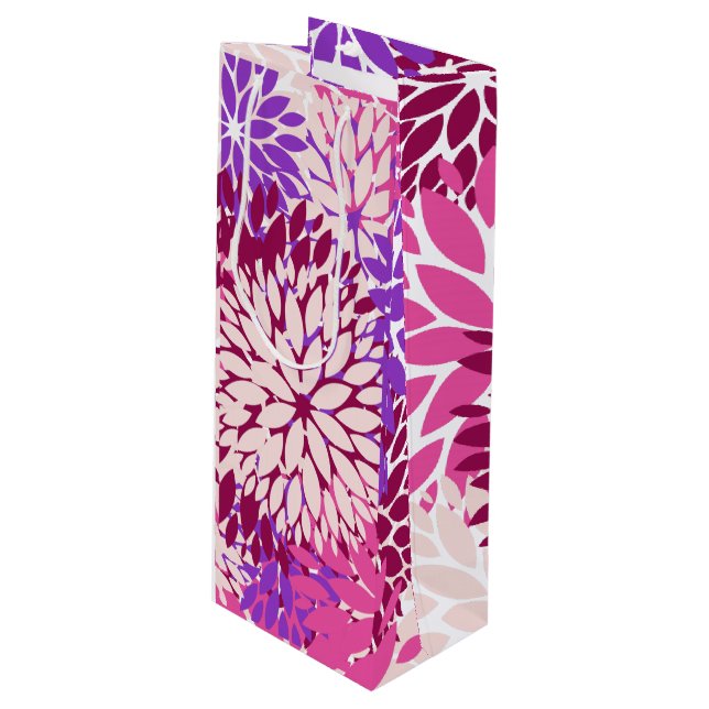Pink Peach Burgundy Purple Dahlias Wine Gift Bag (Front Angled)