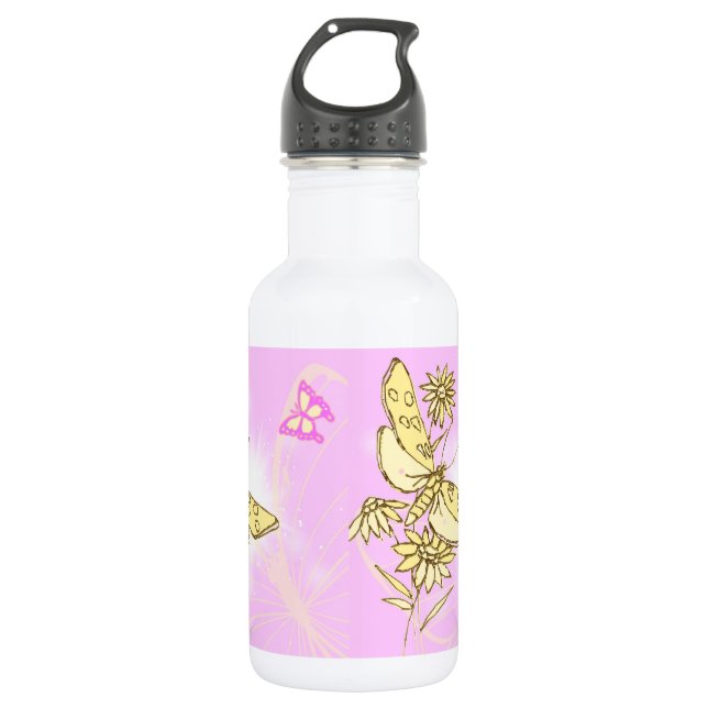 Pink Peach Butterfly 532 Ml Water Bottle (Front)