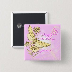 Pink Peach Butterfly Button