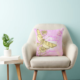 Pink Peach Butterfly Throw Pillow
