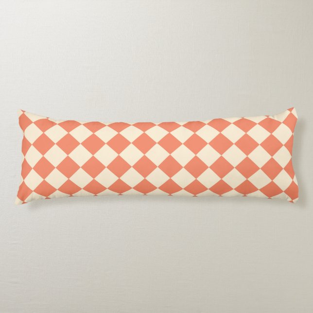 Pink Peach Chequered Diamond Pattern Body Cushion (Front)