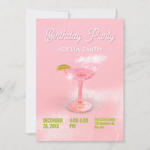 Pink peach cocktail margarita birthday party invitation