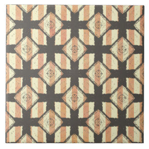Pink, Peach, Cream & Bronze Striped Cross Pattern Ceramic Tile