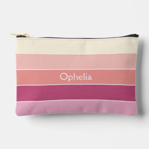 pink peach Custom Summer Colour Block Stripes Accessory Pouch