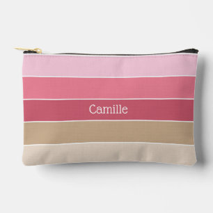 pink peach Custom Summer Colour Block Stripes Accessory Pouch