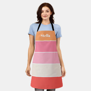Pink Peach Custom Summer Colour Block Stripes Apron