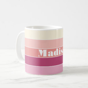 Pink Peach Custom Summer Colour Block Stripes Coffee Mug