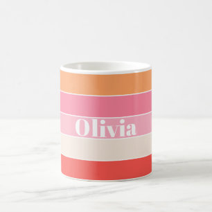 Pink Peach Custom Summer Colour Block Stripes Coffee Mug