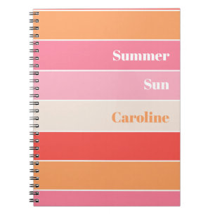 Pink Peach Custom Summer Colour Block Stripes Notebook