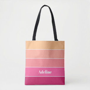 pink peach Custom Summer Colour Block Stripes Tote Bag