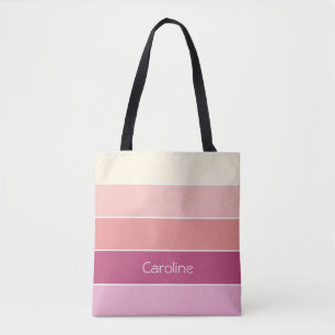 pink peach Custom Summer Colour Block Stripes Tote Bag