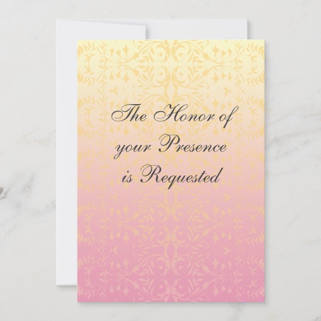 Pink Peach Damask Custom Wedding Invitation (Front)