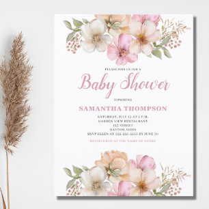 Pink Peach Floral Baby Shower Invitation Postcard