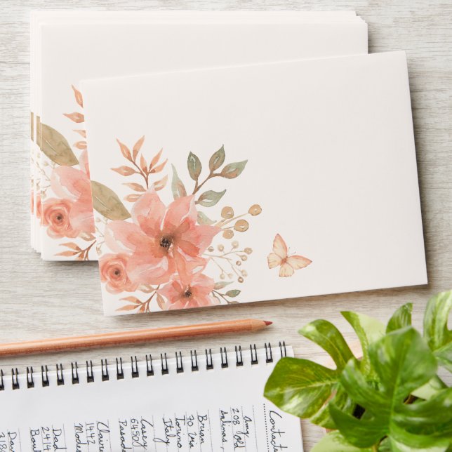 Pink peach floral butterfly  envelope (Stacked)