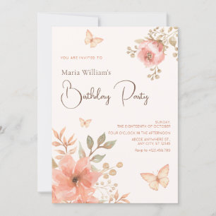 Pink peach floral butterfly invitation