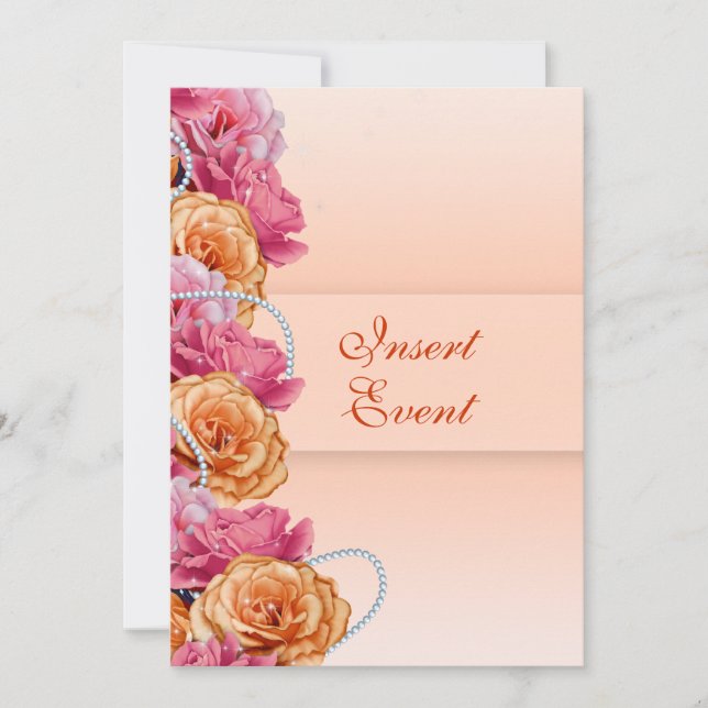 Pink peach floral country party invitation (Front)