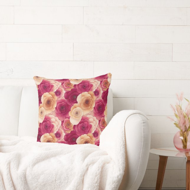 Pink Peach Floral Cushion (Couch)