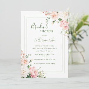 Pink Peach Floral Elegant Bridal Shower  Invitation