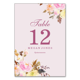 Pink Peach Floral Elegant Quinceanera Table Number