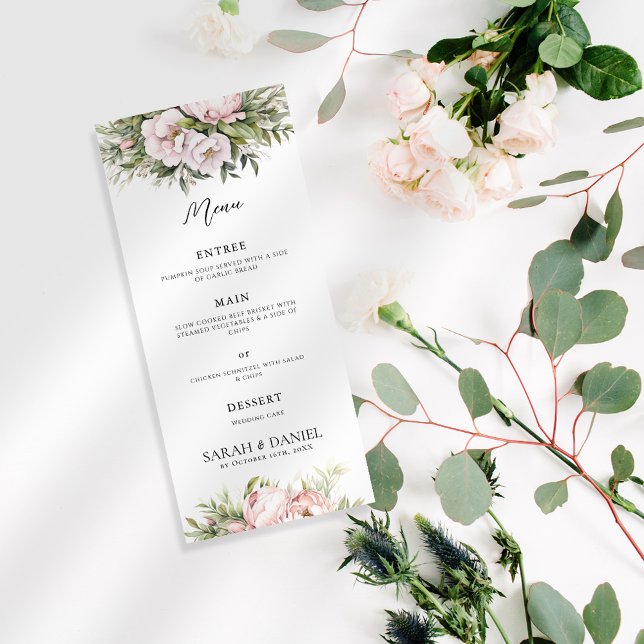 Pink Peach Floral Elegant Wedding Menu (Creator Uploaded)