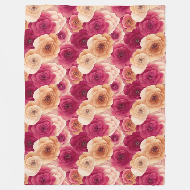 Pink Peach Floral Fleece Blanket (Front)