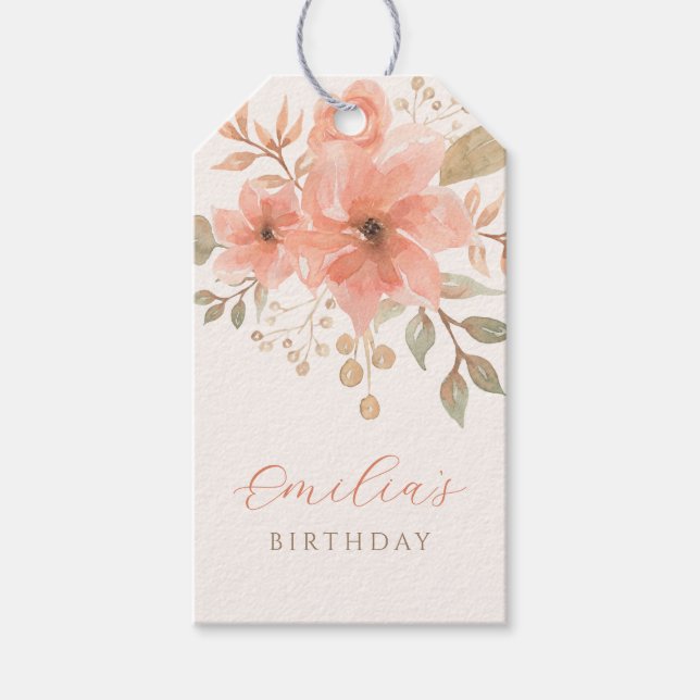 Pink peach floral  gift tags (Front)