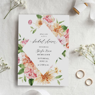 Pink & Peach Floral & Greenery Bridal Shower  Invitation
