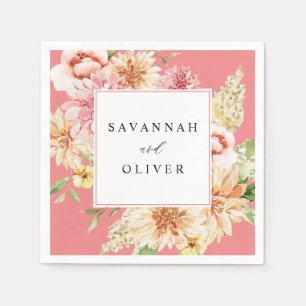 Pink & Peach Floral & Greenery Name - Pink Napkin