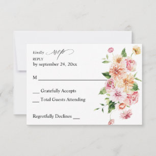 Pink & Peach Floral & Greenery no Meal RSVP Card
