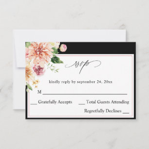Pink & Peach Floral & Greenery no Meal RSVP V2 B Card
