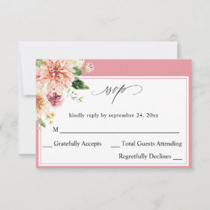 Pink & Peach Floral & Greenery no Meal RSVP V2 P Card