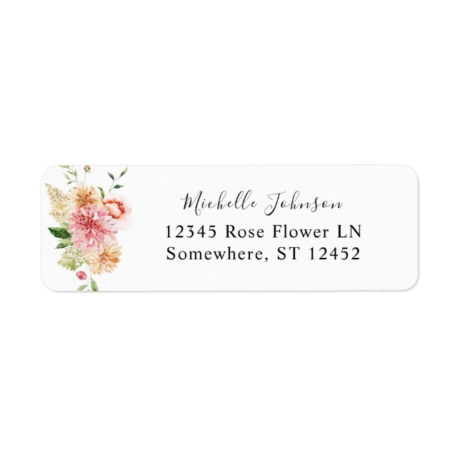 Pink & Peach Floral & Greenery Return Address 2 Label (Front)