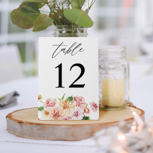 Pink & Peach Floral & Greenery Table Number