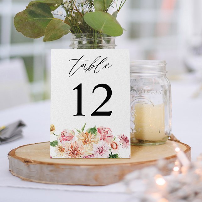Pink & Peach Floral & Greenery Table Number (Creator Uploaded)